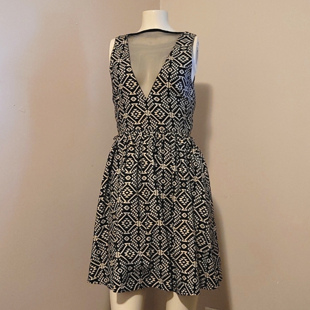 DEX sheer V neck front dress